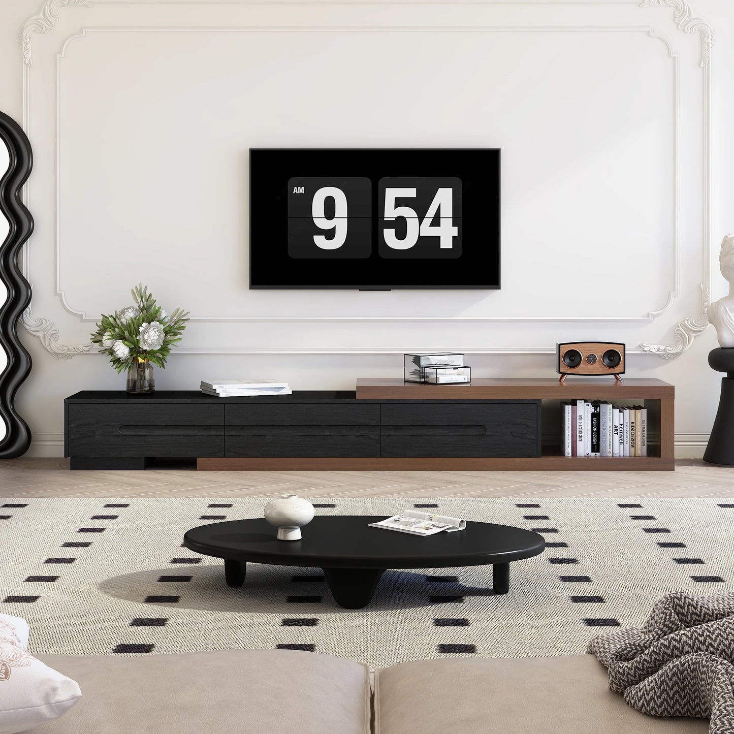 Extendable TV Stand for Up to 120"TV, 82-110 w/3 Drawers