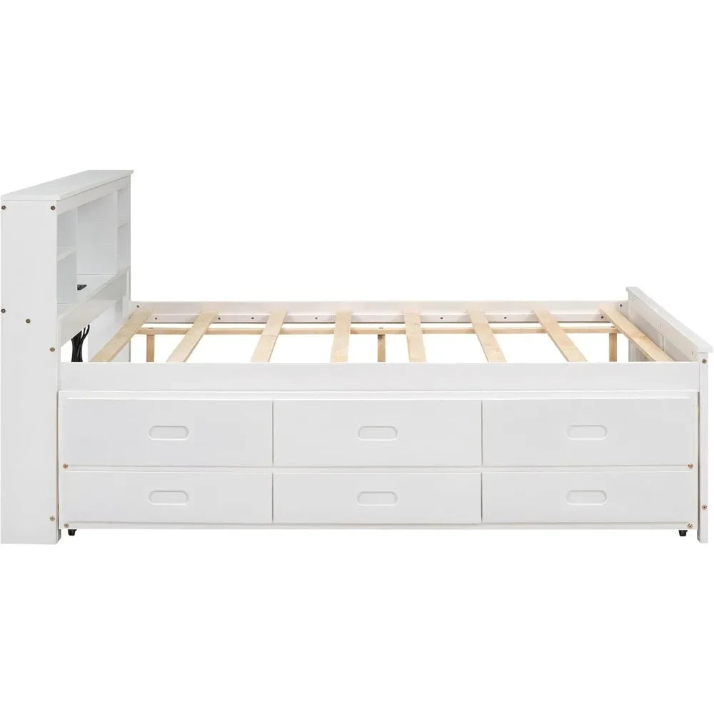 Full & Twin Storage Bed With Bookcase Headboard Wood Platform