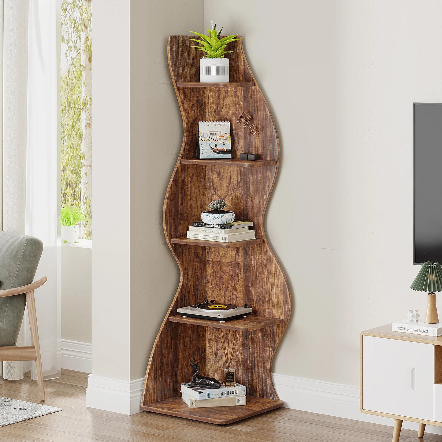 Corner bookShelf, 5-Tier Stylish Corner Bookcase