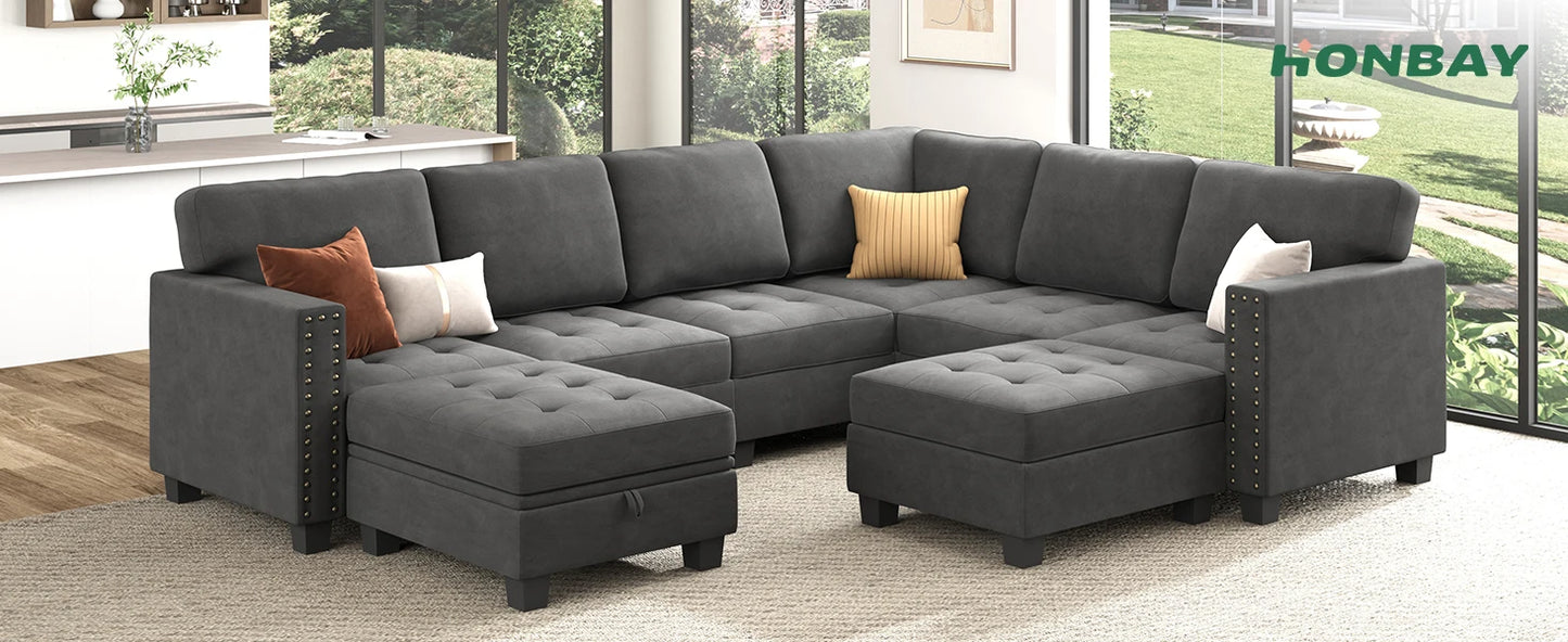 Velvet Modular Sectional sofa, Convertible L Shaped couch with Storage