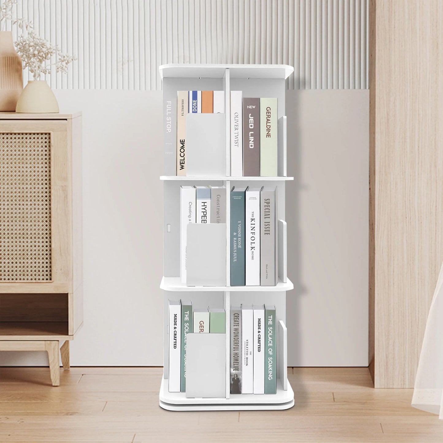 3 Tier Bookcase, 360° Rotating Bookshelf