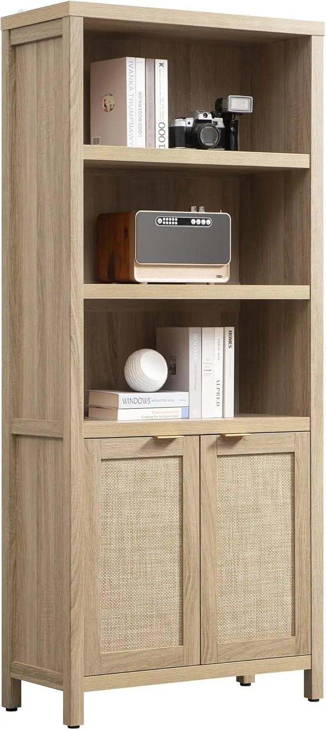 Rattan Bookcase with Doors, Large Bookshelf