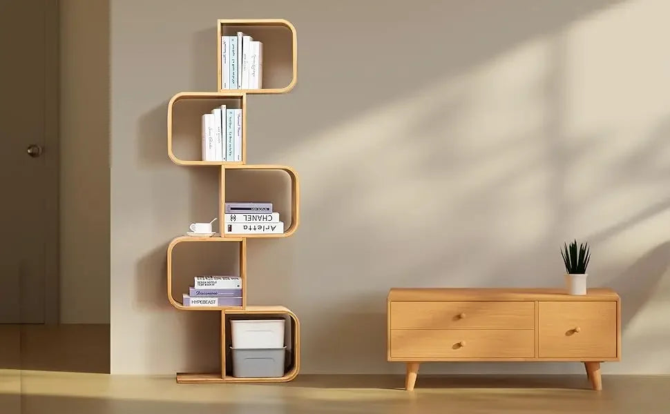 5-Tier Bamboo Bookshelf, 2 in 1 Bookcase Storage