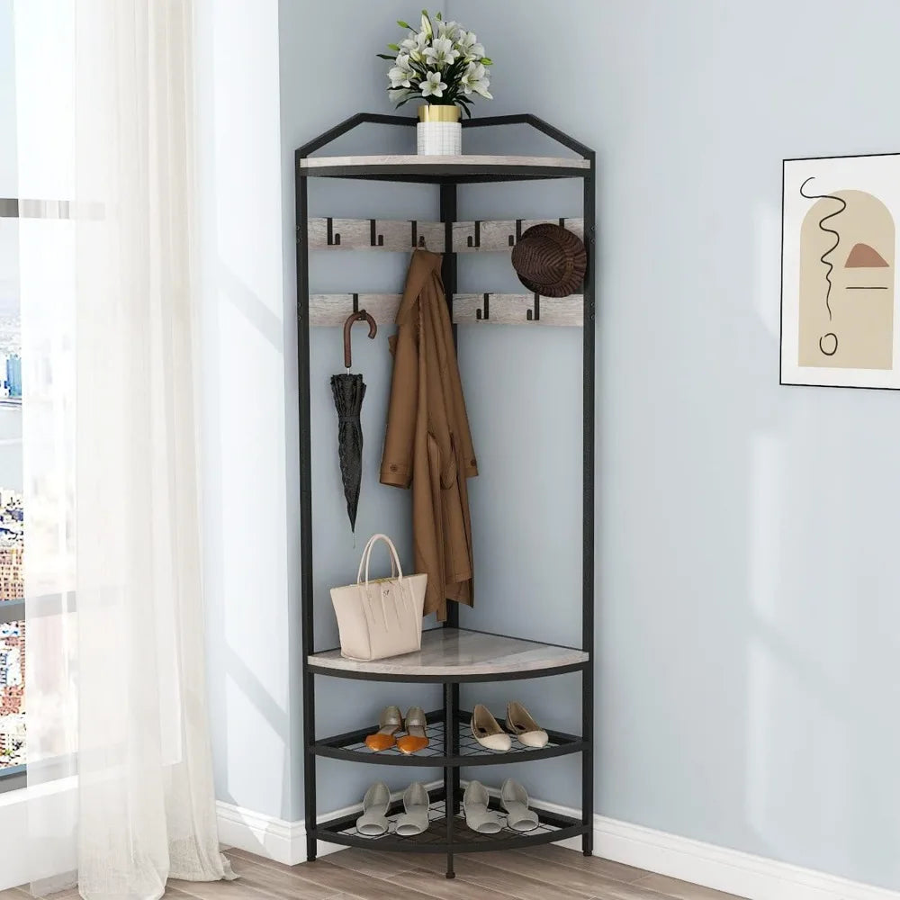 Entryway Coat Rack with Shoes Shelf Organizer