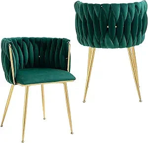 Velvet Dining Chairs Set of 2 Hand Weaving Side Chair