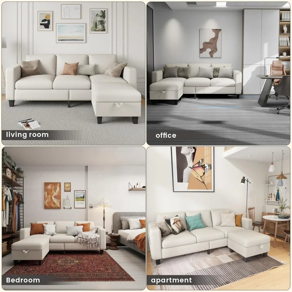 L Shaped Cloud Couch - 3 Seat-Comfy Linen with Storage
