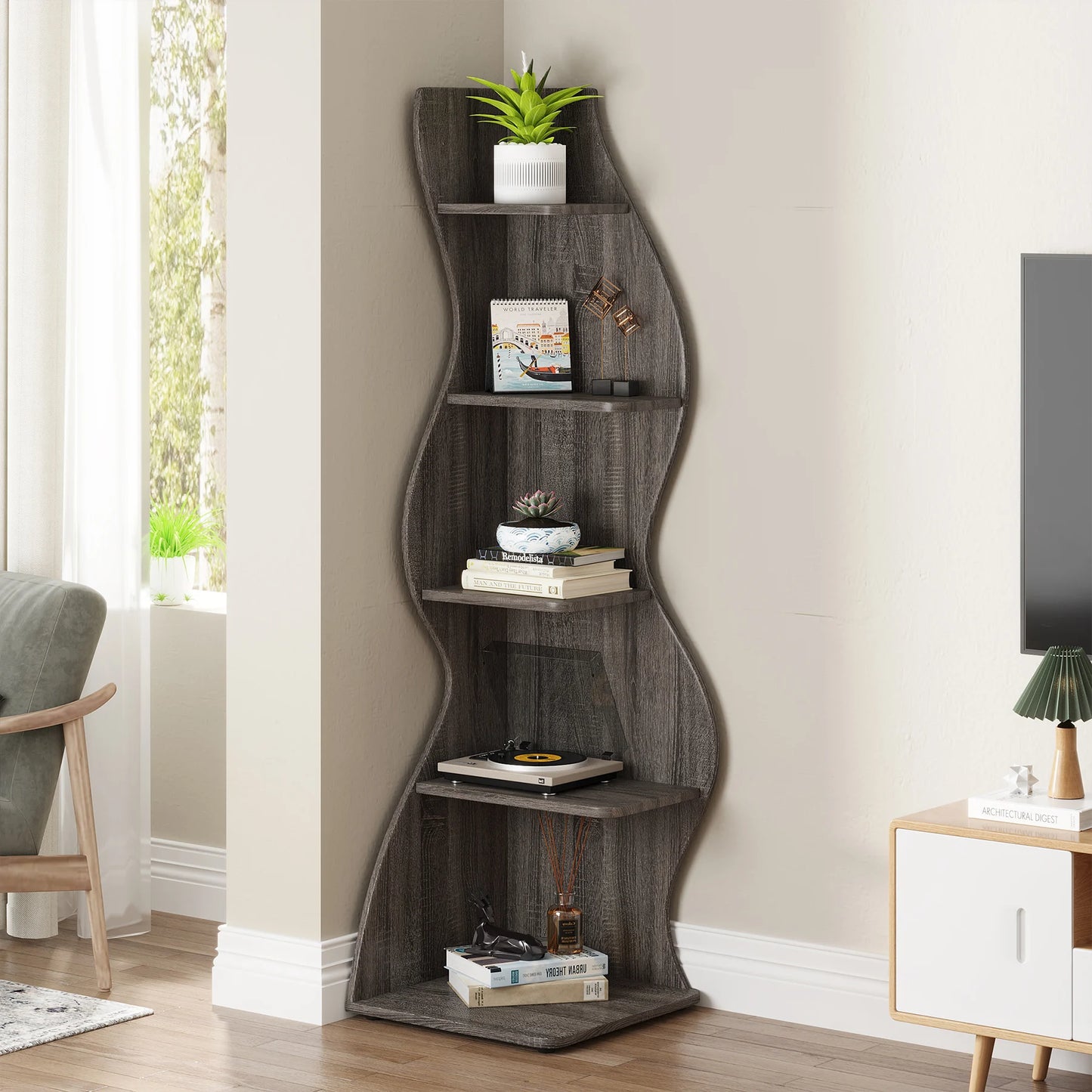 Corner bookShelf, 5-Tier Stylish Corner Bookcase