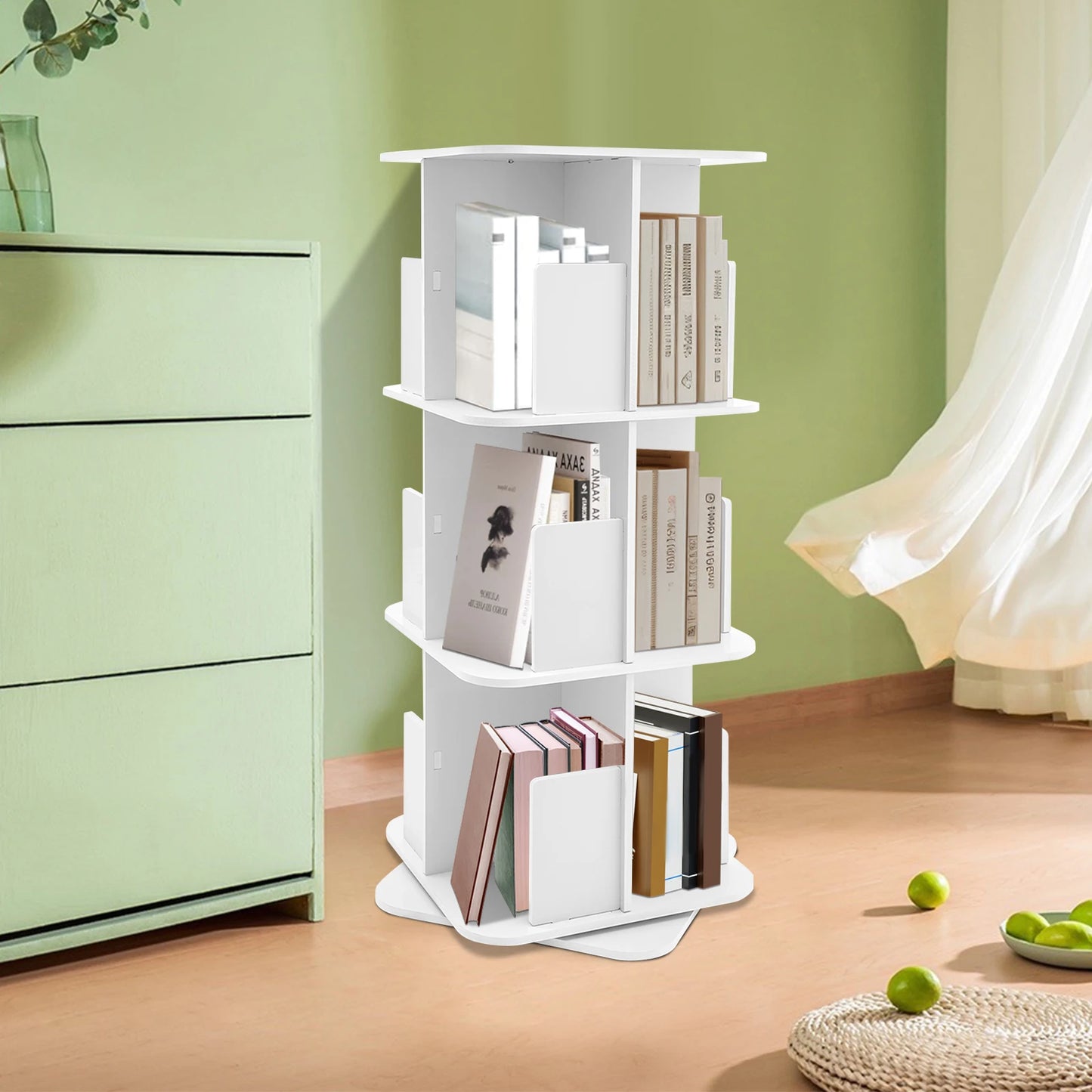 3 Tier Bookcase, 360° Rotating Bookshelf