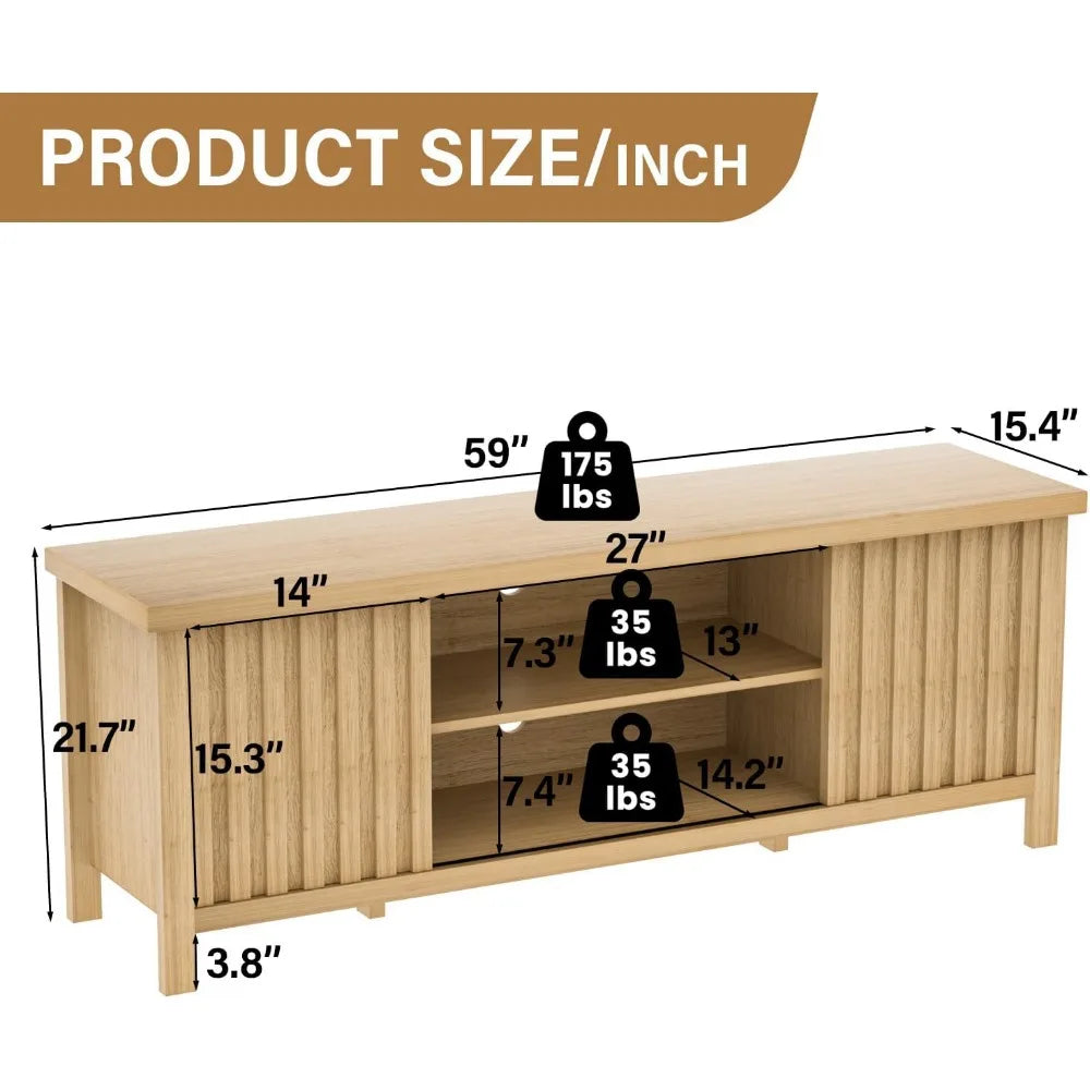 TV Stand for 55/60/65 inch TV with Storage, Sliding Door