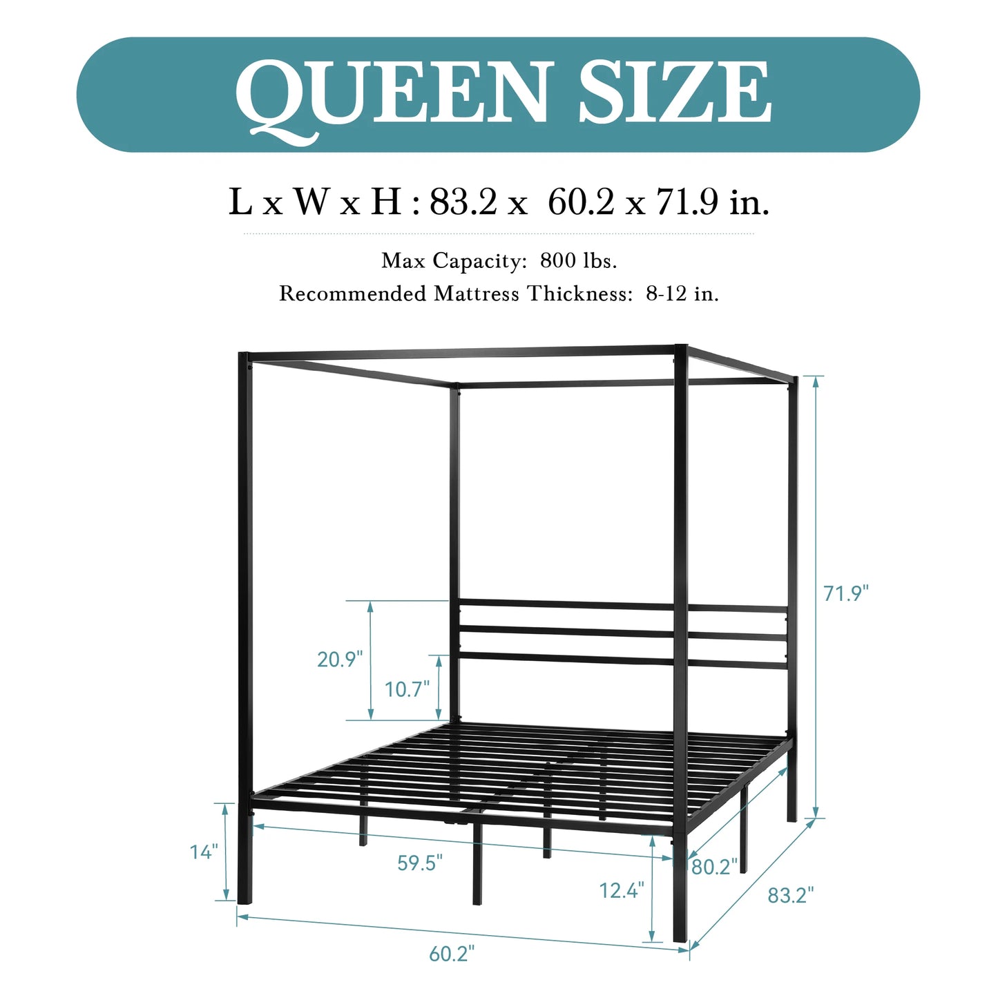 Canopy Bed Frame, Easy Assembly - Queen & Full Sizes