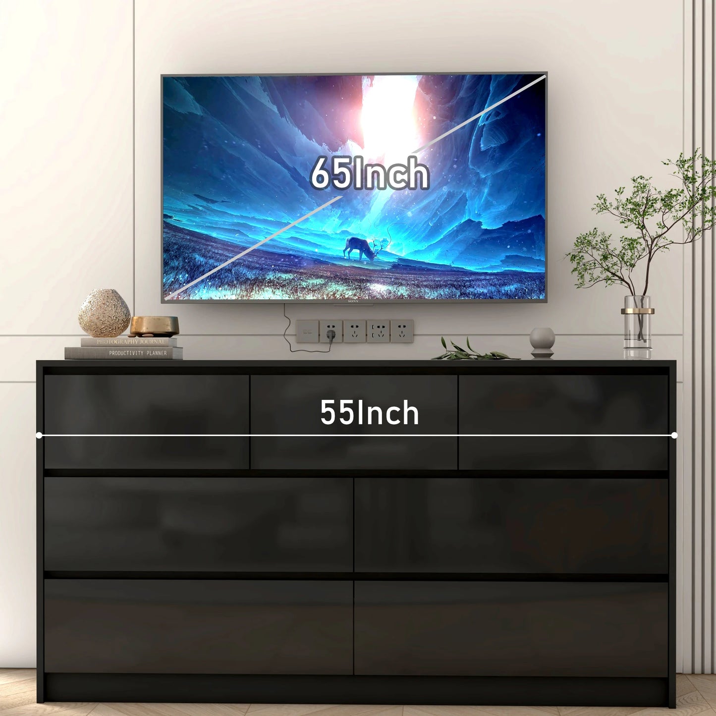 Dresser with High Gloss 7 Drawers, Chest of Drawers