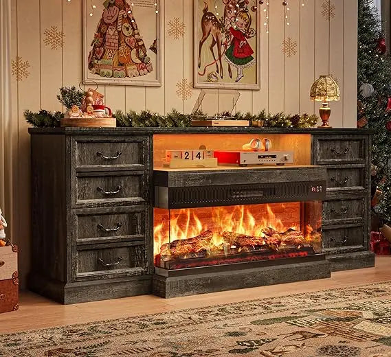 Fireplace TV Stand for 75 80 Inch TV, with Drawers