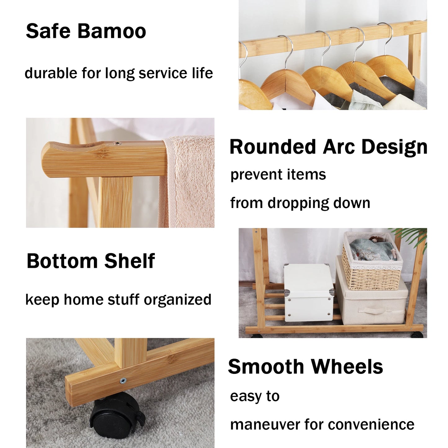 Double Hanging Rails Coat Rack with Storage Shelves