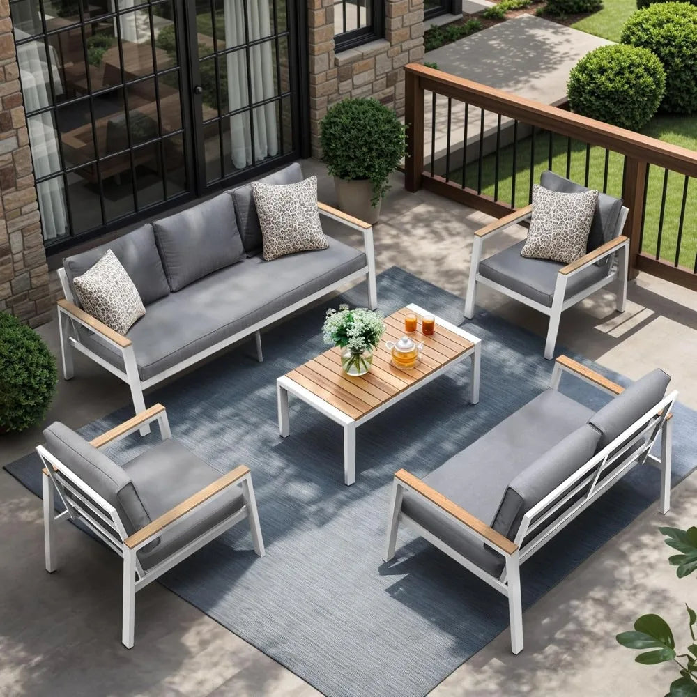 Patio Furniture Set 5 Pieces with Teak Coffee Table