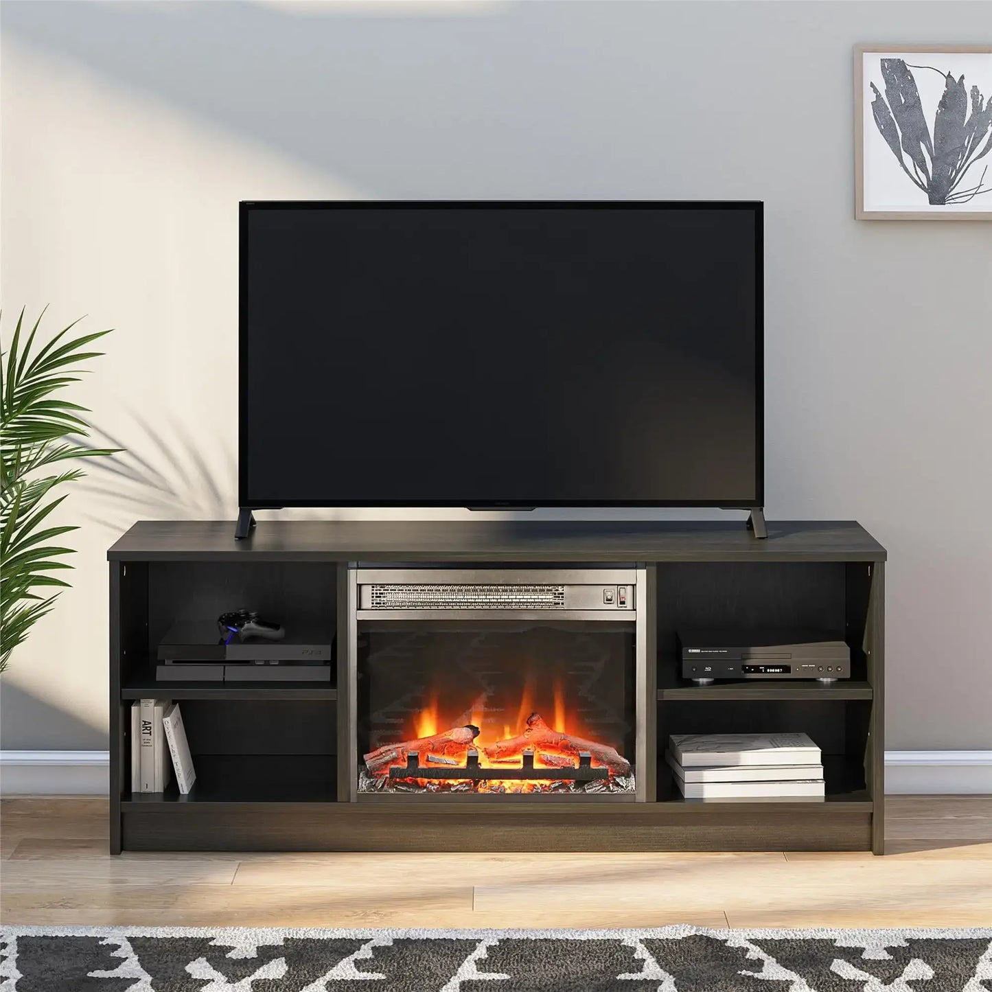 Fireplace TV Stand, for TVs up to 55", Black Oak