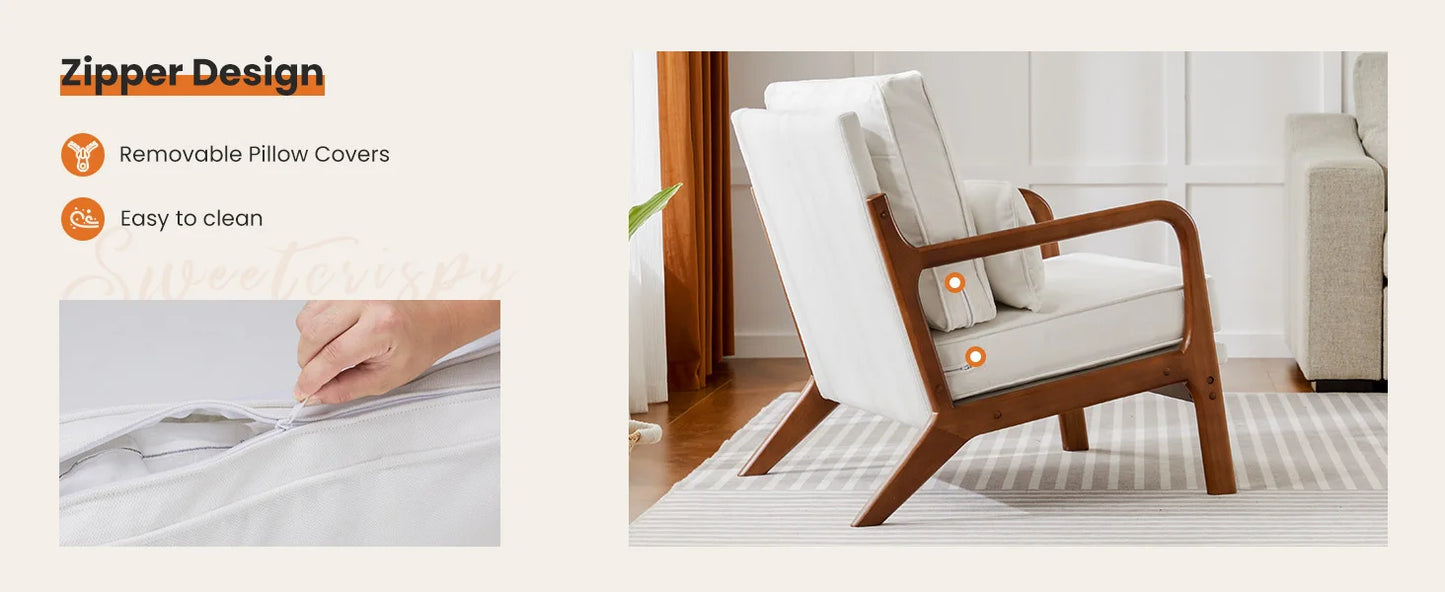 Chairs with Lumbar Pillow Upholstered With Wood Frame