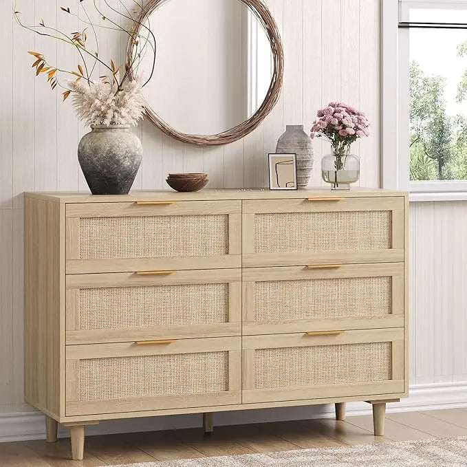 Rattan Chest of Drawers, Dresser 6 Drawer