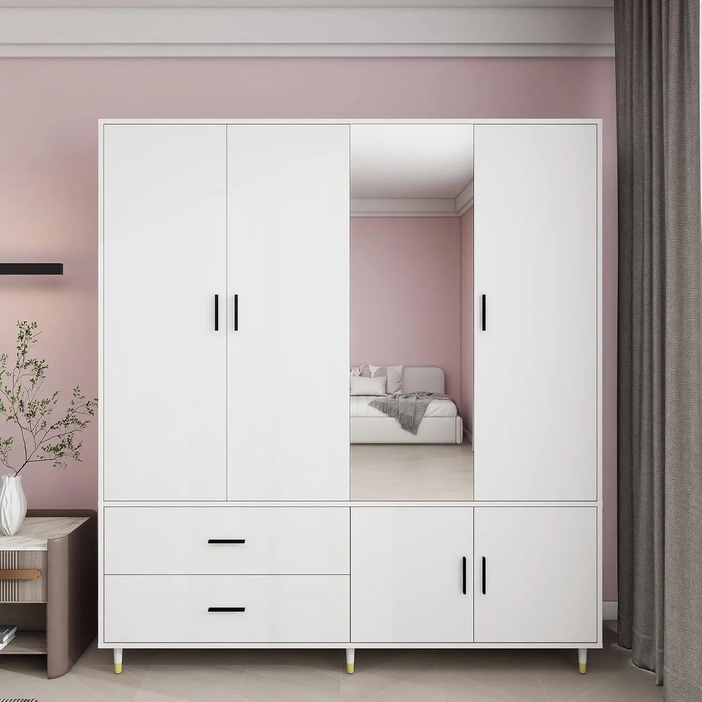 Armoire Wardrobe Closet with 3 Drawers and 4 Doors