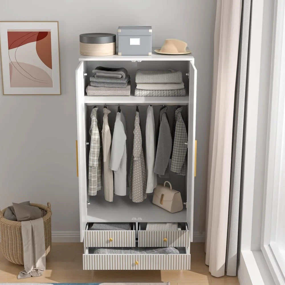 Wardrobe Closet with Drawers and 2 Fluted Doors