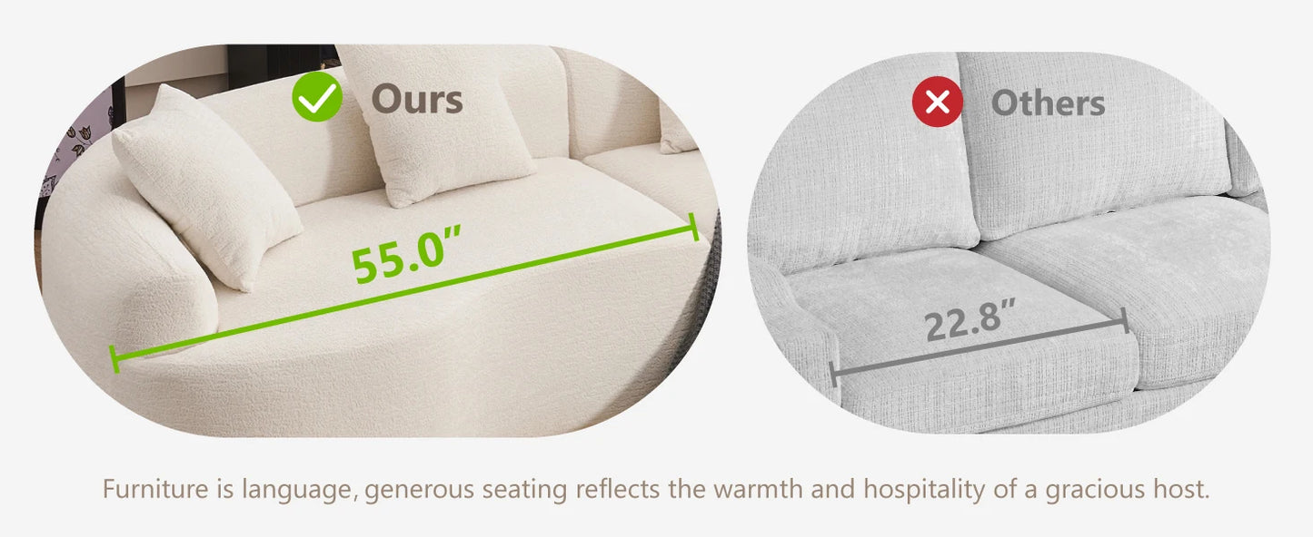 Oversized Sectional Sofa, Luxury Plush Chenille 4-Seater with 4 Throw Pillows