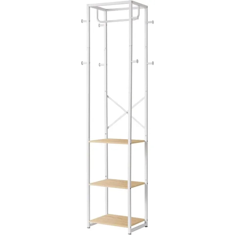 Coat Rack with 3 Shelves and 8 Hooks