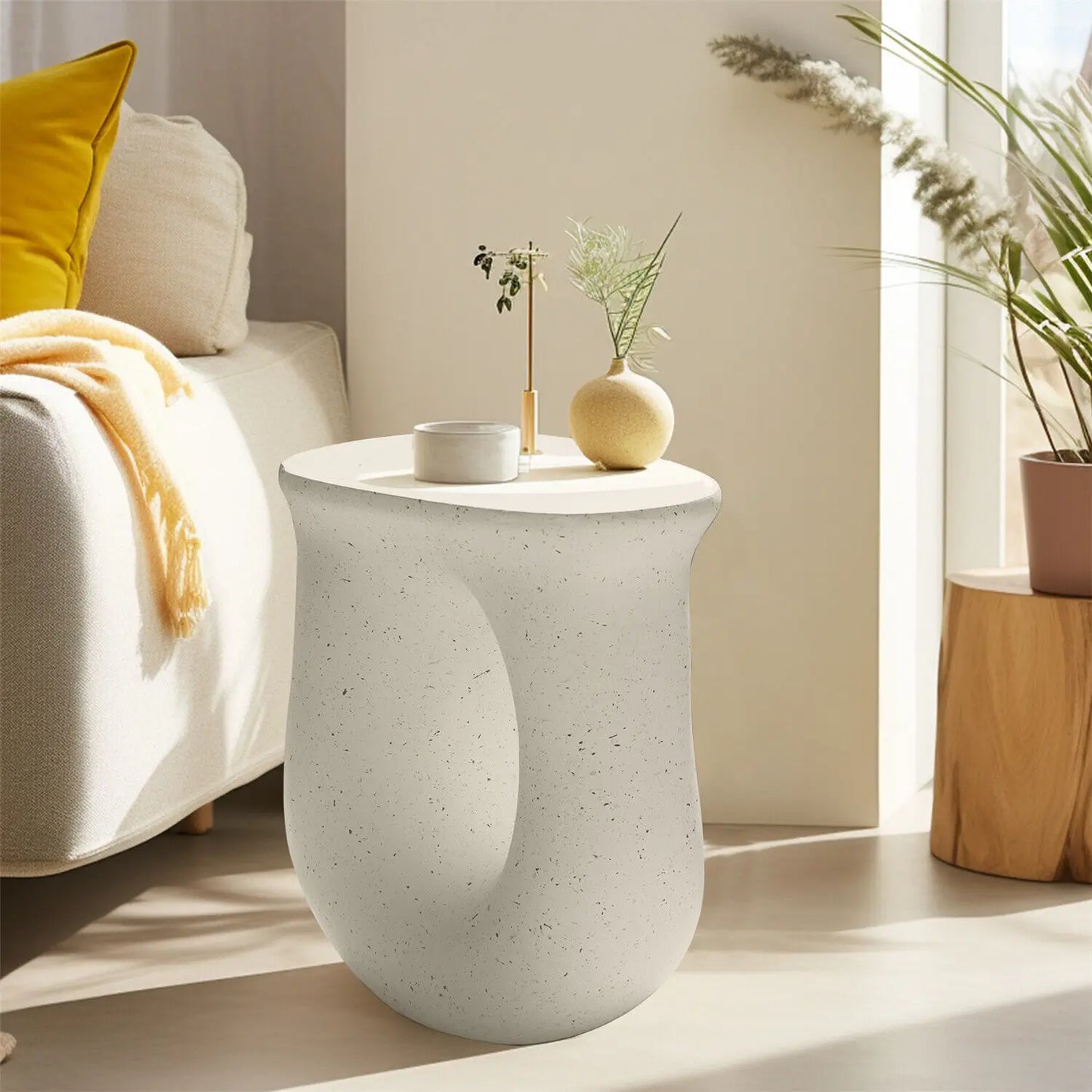 17.7" Pedestal Table Stand Cabin Decor, Handcast Polyresin, Full Color Finish End Table, Side Table, Plant Stand
