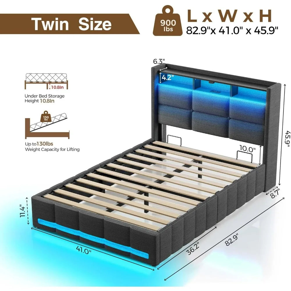 Bed Frame with Hydraulic storage – Full, Queen, Twin Sizes