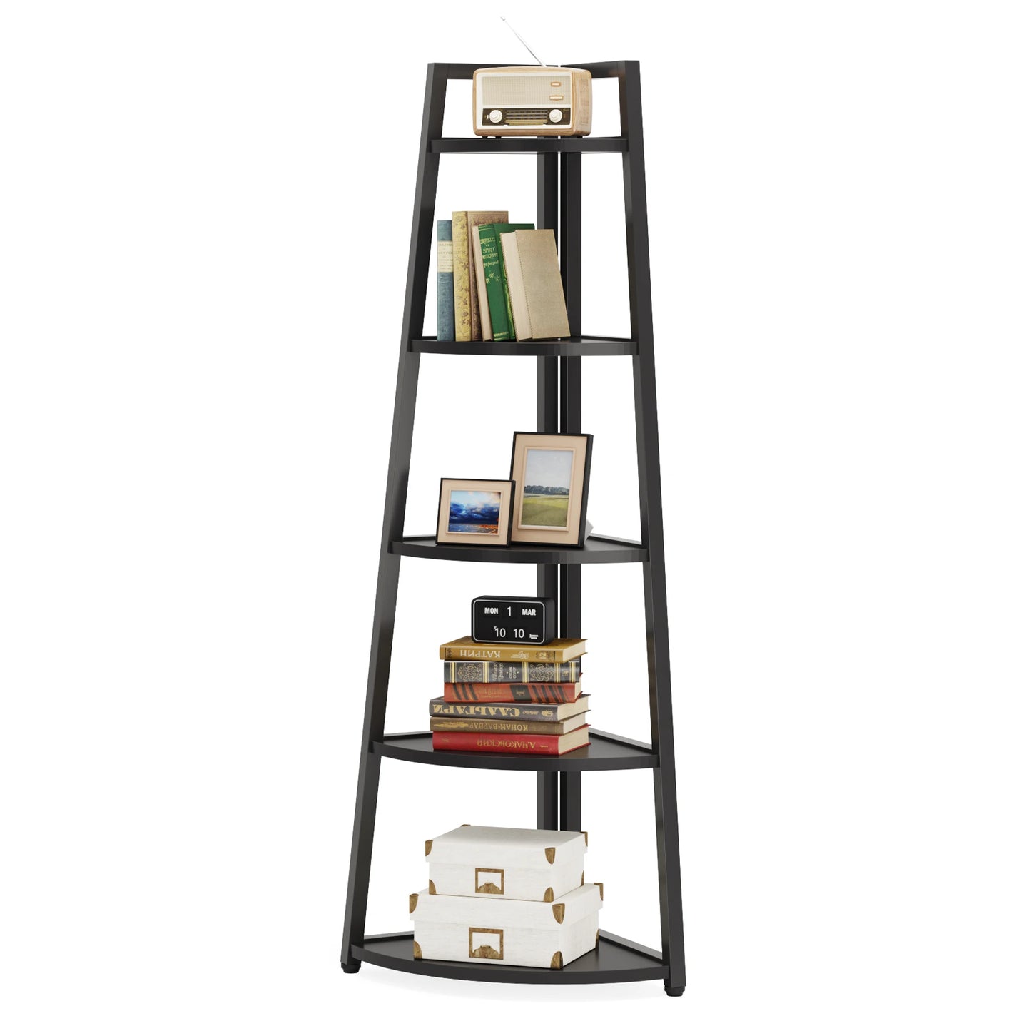 Corner Bookcase, Bookshelf with Rack Wood