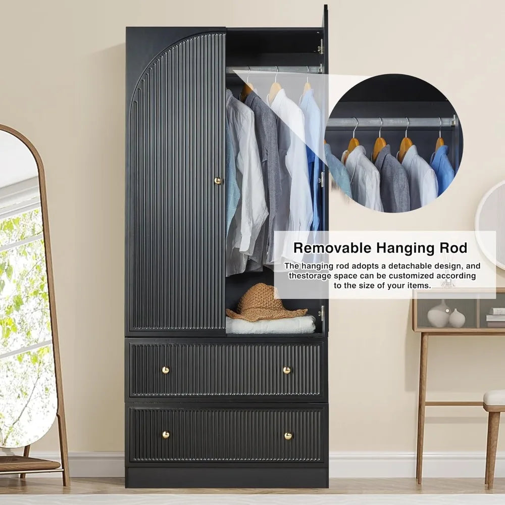 Armoire Wardrobe Closet with 2 Doors and 2 Storage Drawers