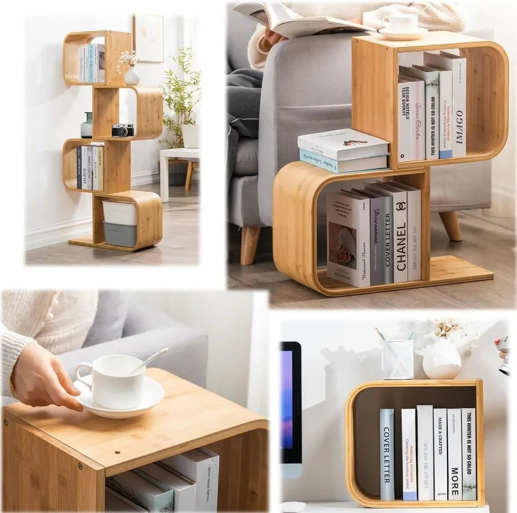 5-Tier Bamboo Bookshelf, 2 in 1 Bookcase Storage