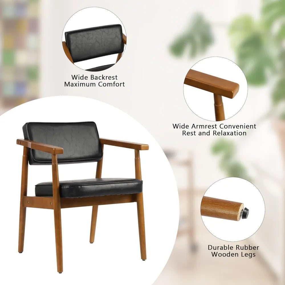 Chairs with Wooden Handrail, Fabric Upholstered Faux Leather
