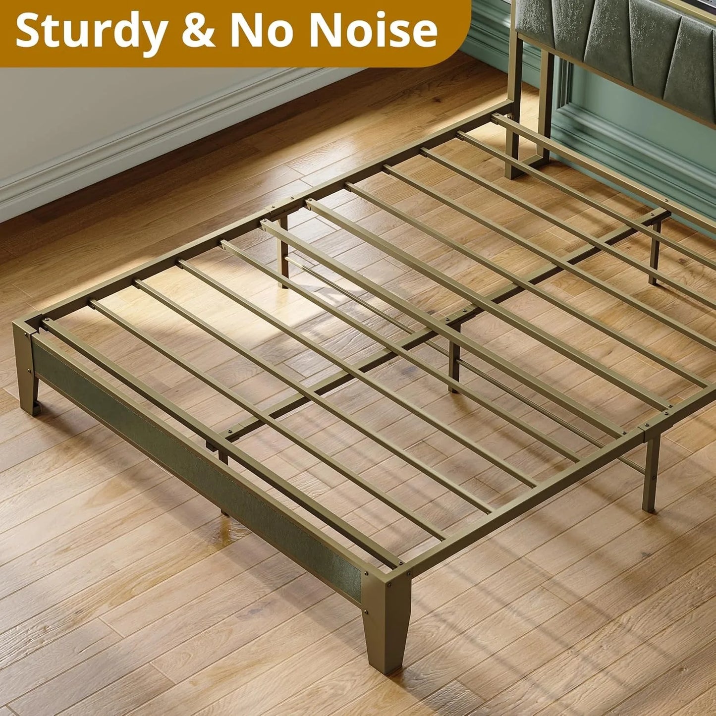 Queen Bed Frame, Storage Headboard with Charging Station
