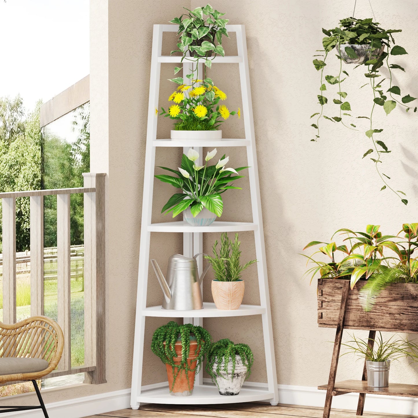 Corner Bookcase, Bookshelf with Rack Wood