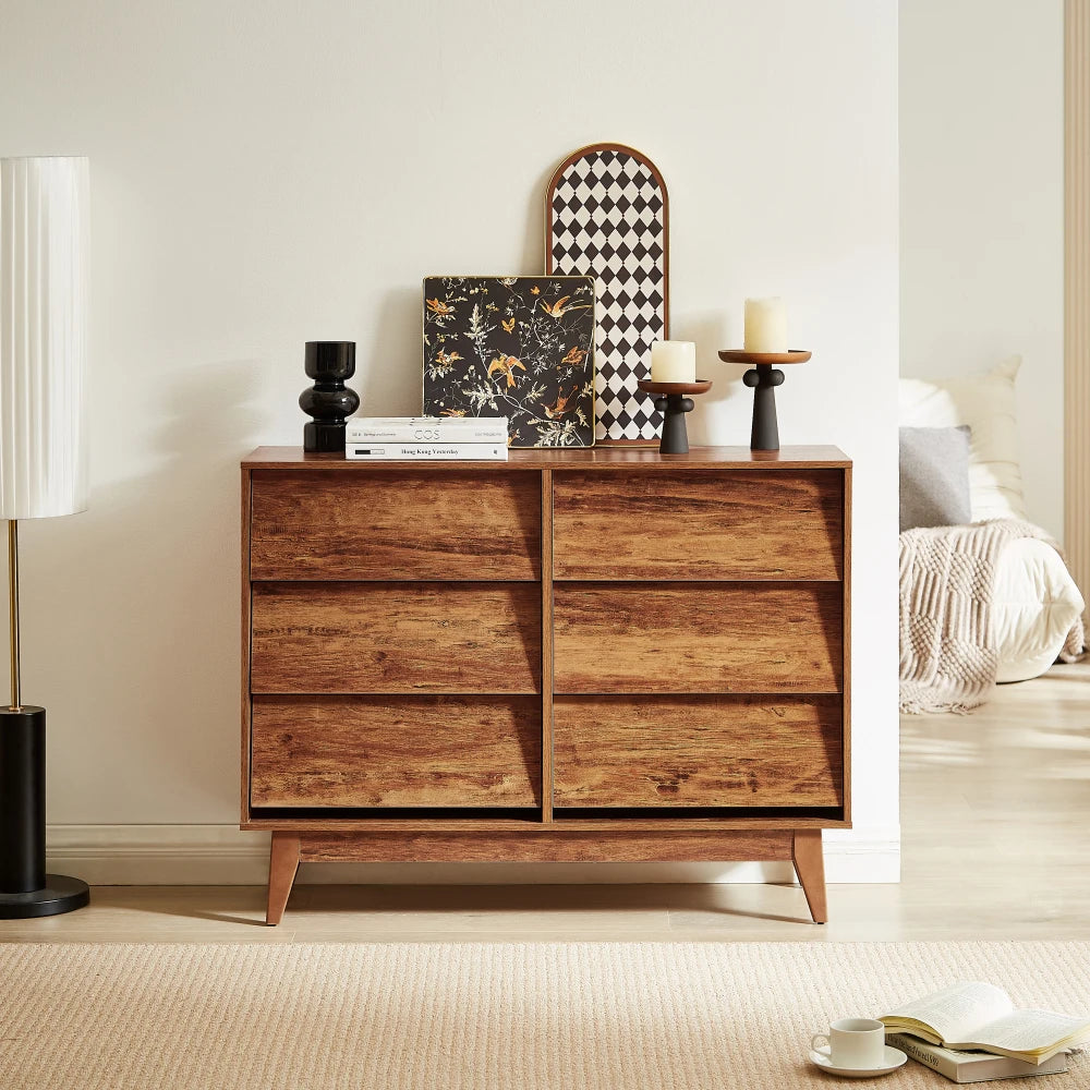 6 Drawer Double Dresser, Wood Chest of Drawers