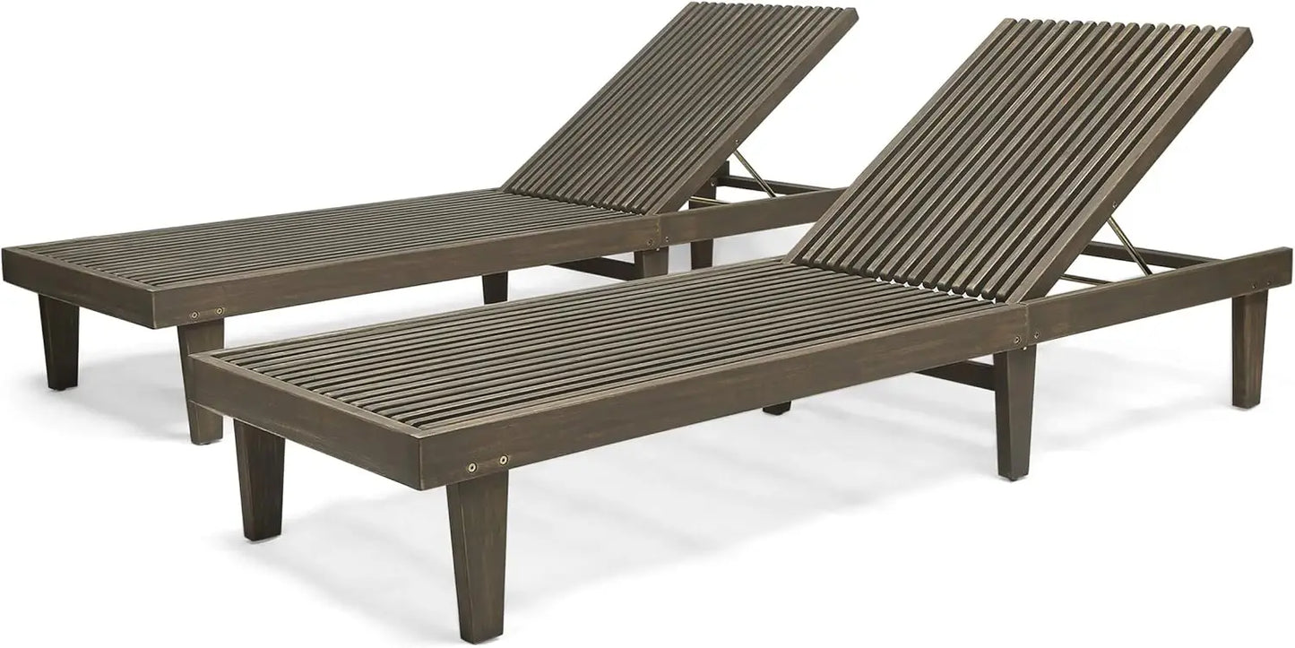 Outdoor Wooden Chaise Lounge, Set of 2