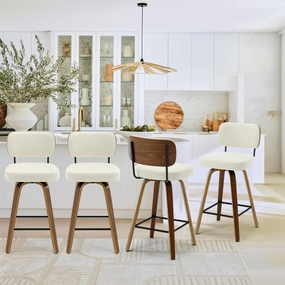 Bar Stools Set of 4, 26" Upholstered Faux Leather
