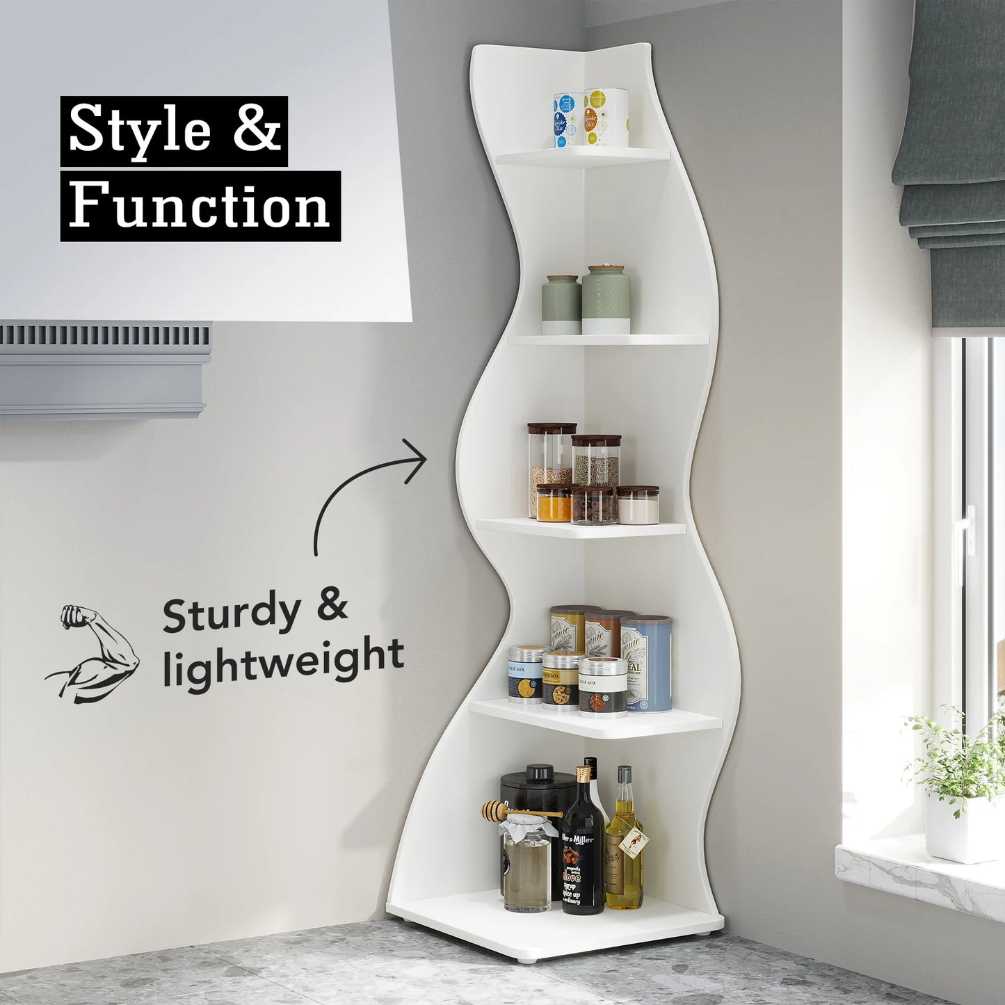 Corner bookShelf, 5-Tier Stylish Corner Bookcase