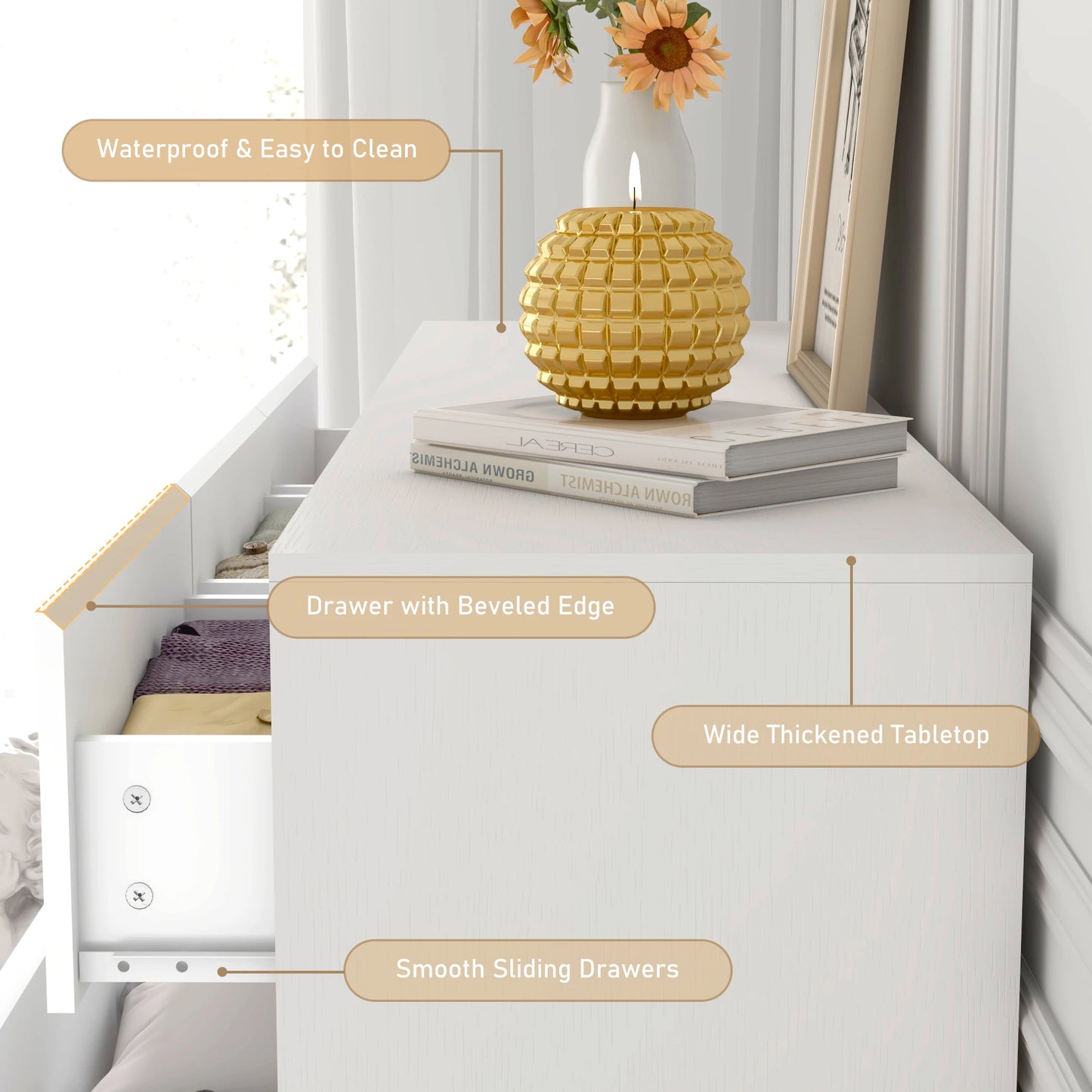 Dresser with High Gloss 7 Drawers, Chest of Drawers