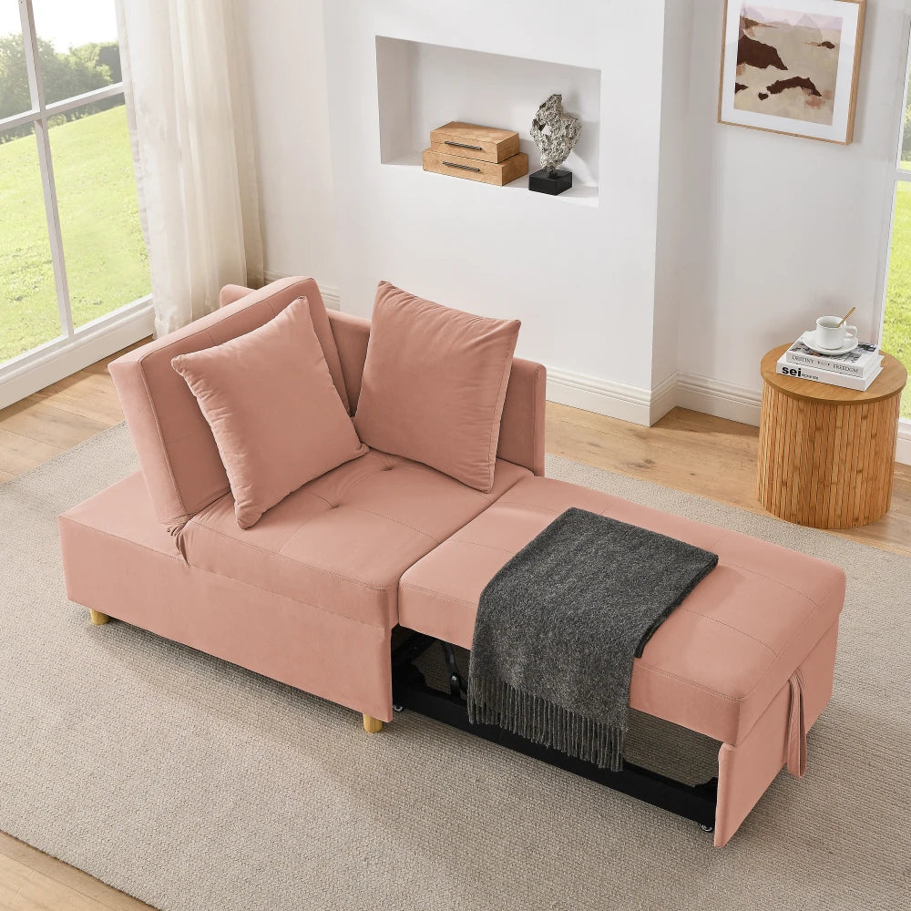 Sleeper Sofa Chair Adjustable Backrest Recliner - Pullout Sofa Bed - Wheels