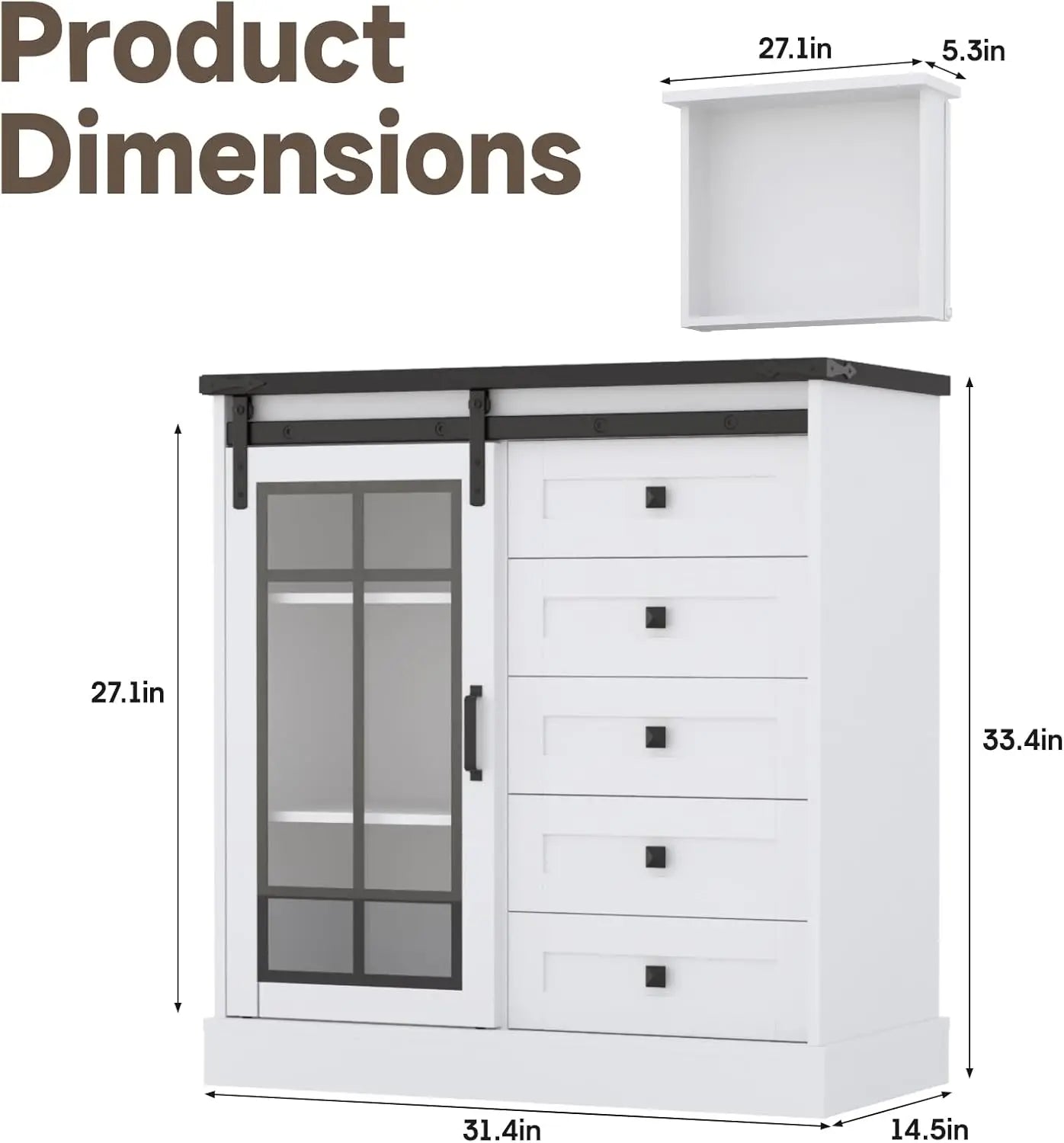 6 Drawer Dresser with Slide Glass Door Chest of Drawers