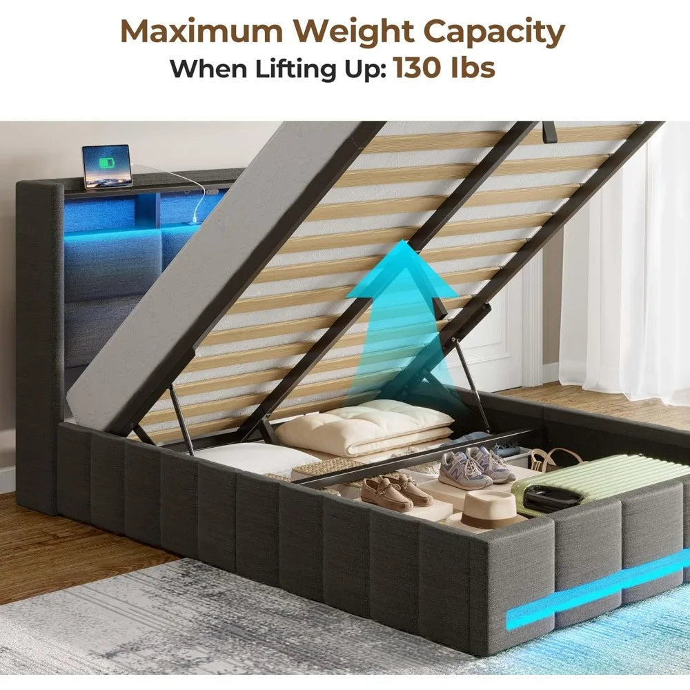 Bed Frame with Hydraulic storage – Full, Queen, Twin Sizes