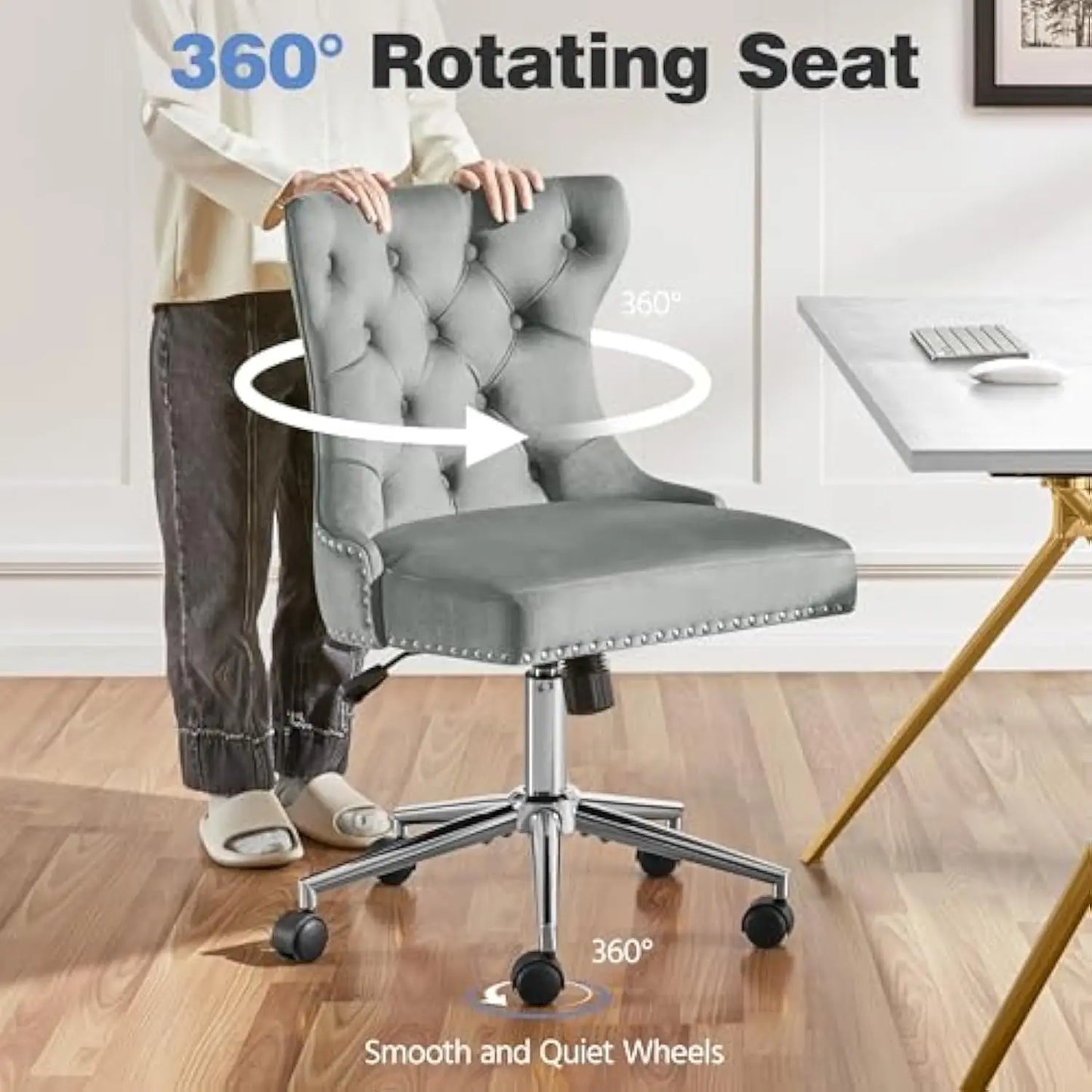 Velvet Office Chair, Adjustable Comfy Swivel Chair
