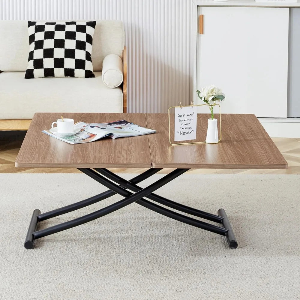 43.3" Folding Dining Table, 4 in 1 Multi-Function Table with MDF Tabletop & Height Adjustable, Lift Top Coffee Table Converts to