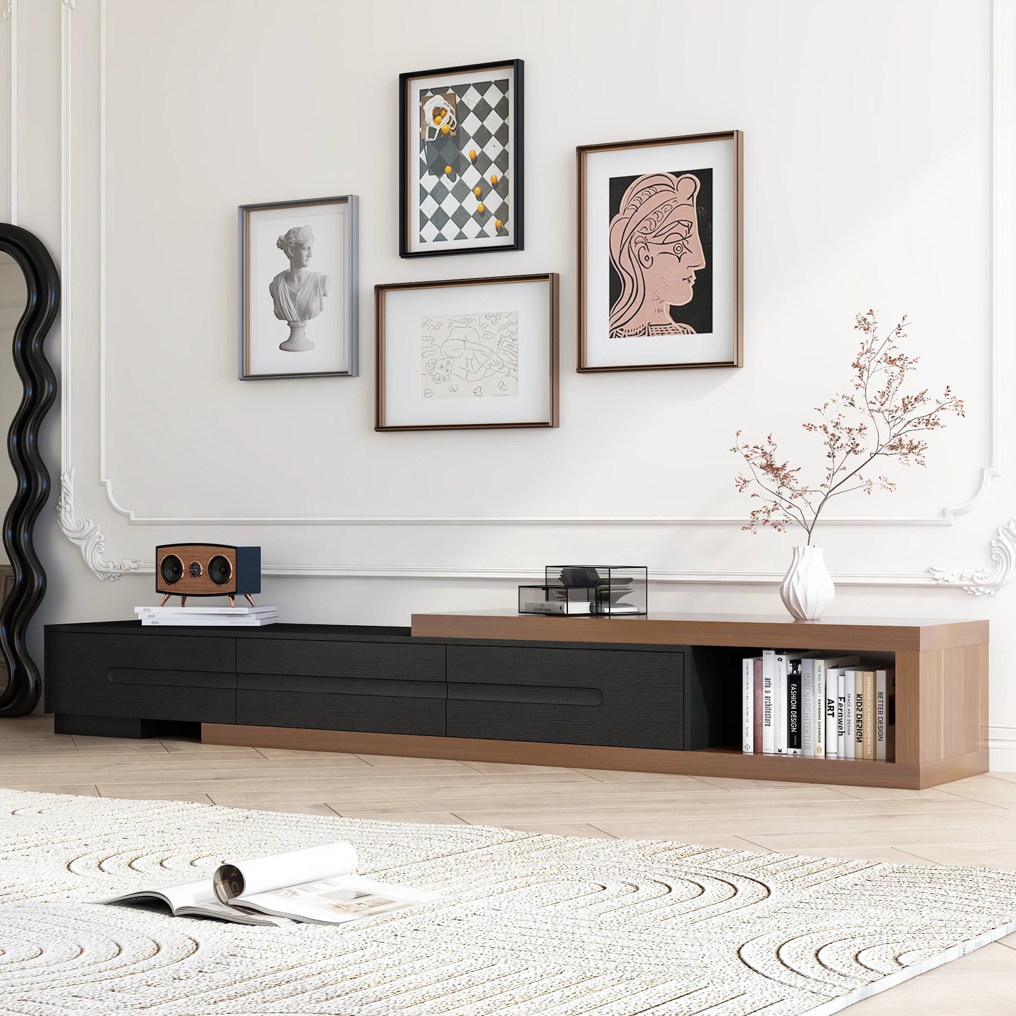Extendable TV Stand for Up to 120"TV, 82-110 w/3 Drawers