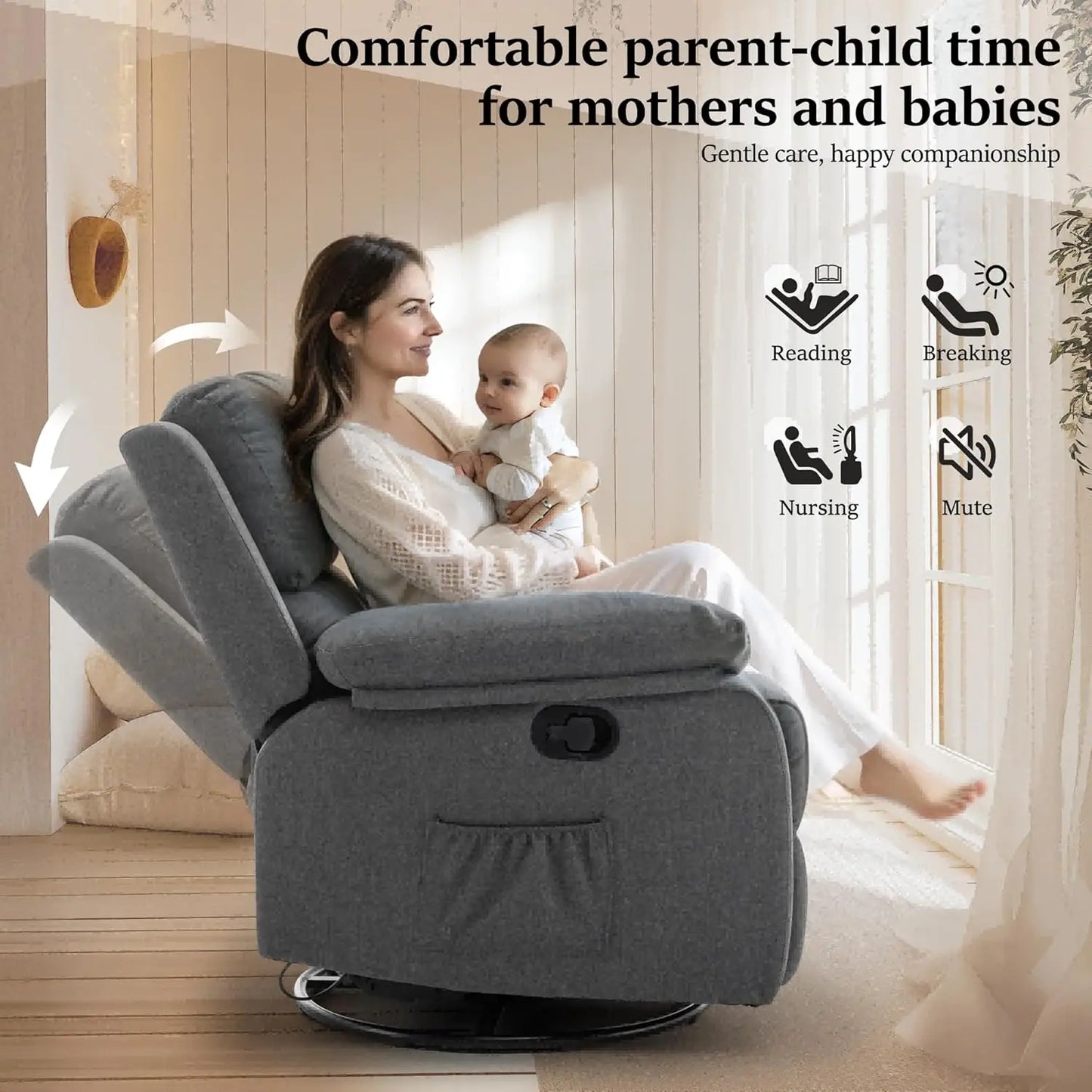 Recliner Chair, 360 Swivel Rocker Chair for Adults