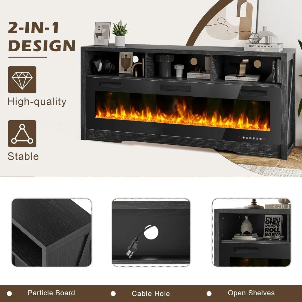 Fireplace TV Stands with Open Storage Shelve
