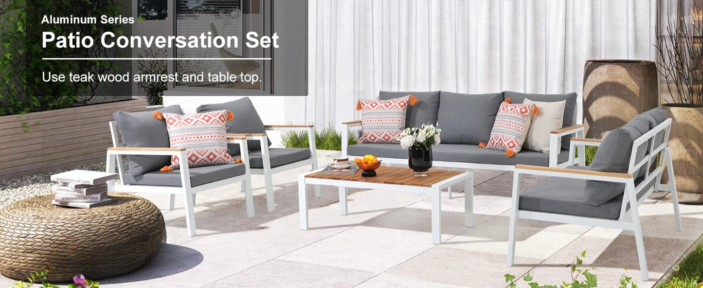 Patio Furniture Set 5 Pieces with Teak Coffee Table