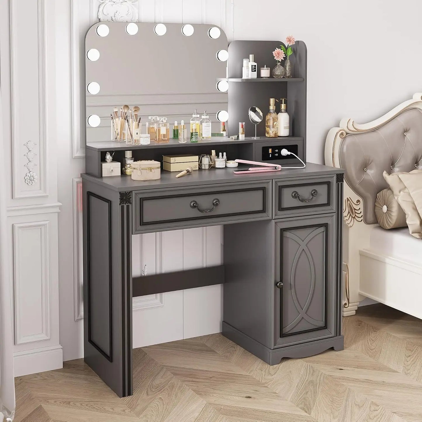 Vanity Table with Power Outlet,Bedroom Dressing Table