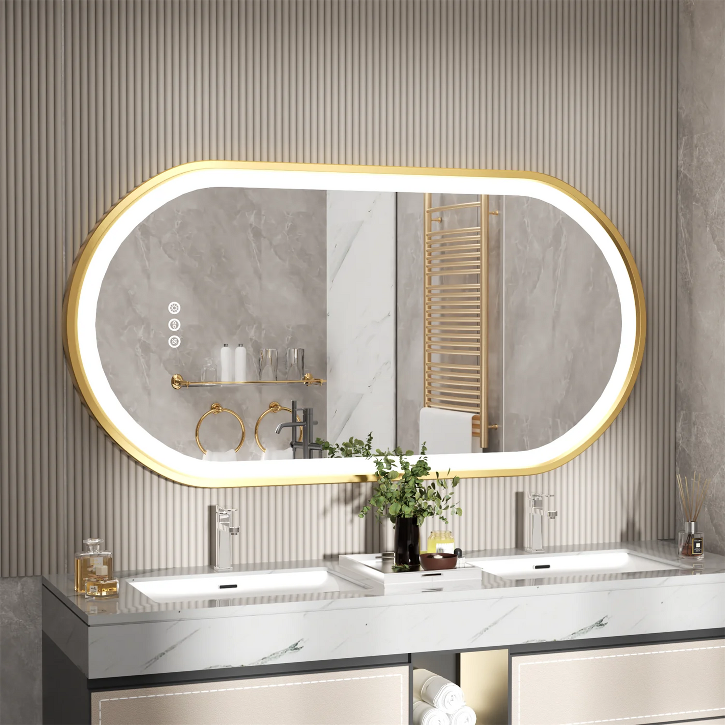 Gold Frame Oval Bathroom Mirror LED Lighted