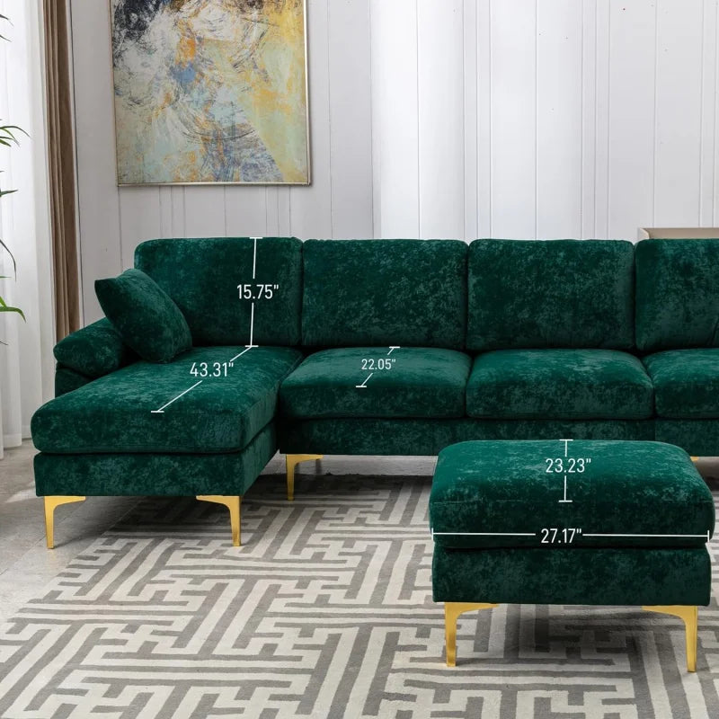 Sofa couch,4 Seat ,L-Shaped Velvet with Chaise Lounge